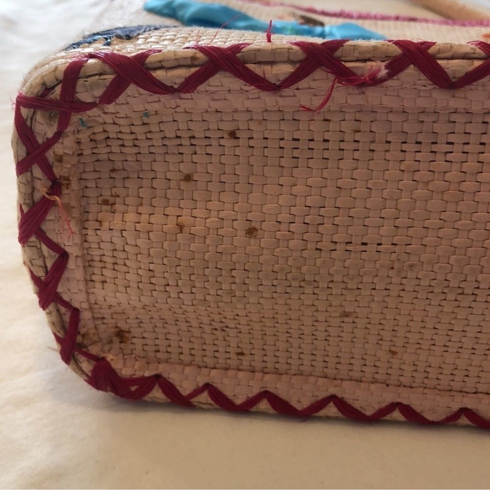Vintage Fashionista Ladies Embellished Embroidered Appliqué Straw Bag - Picture 7 of 16